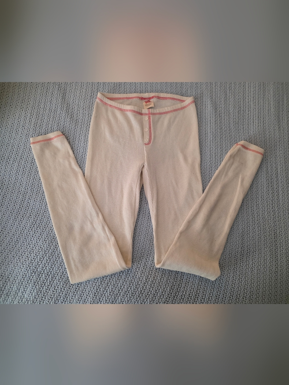 Vintage Hanes 1990s 2000s Y2k Pink Stitching White Thermal Pants View 2